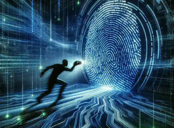 "Illustration of a hacker using sophisticated techniques to bypass biometric authentication systems such as fingerprint and facial recognition technology, highlighting the vulnerabilities in security measures."